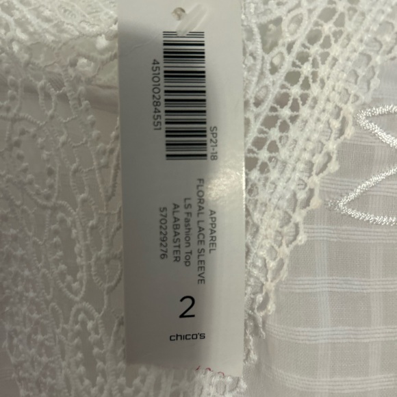 Chico's White Sheer Lace Cutout Sleeve Blouse size 2 /L - Picture 10 of 16